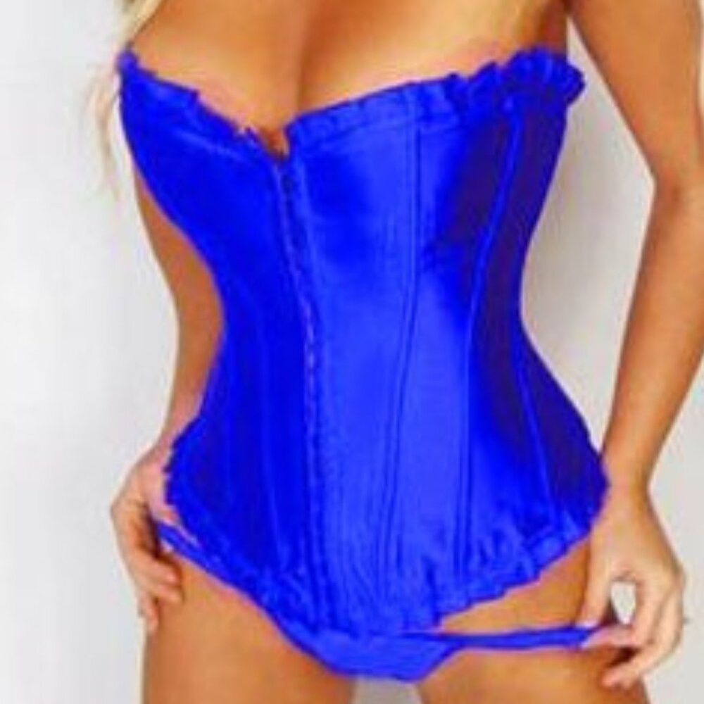 Blue Satin Ruffled Corset Set - NEW